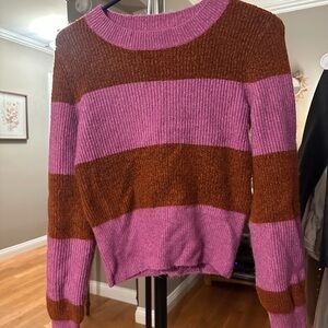 American Eagle Outfitters Pink and Brown Striped Sweater